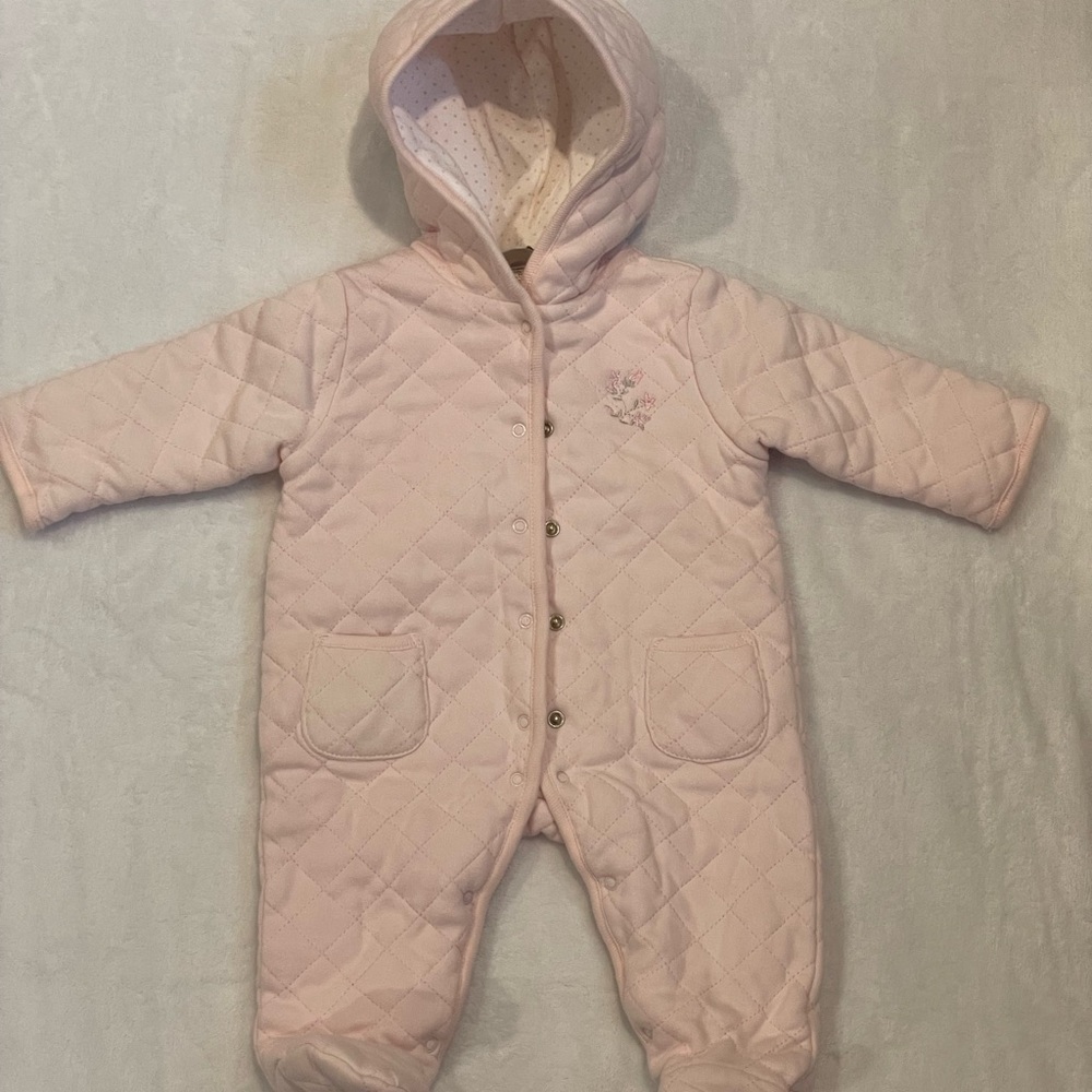 Little Me Quilted Light Pink Hooded Footie